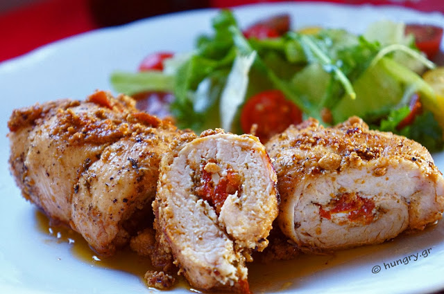  STUFFED CHICKEN WITH MANOURI & RED PEPPERS